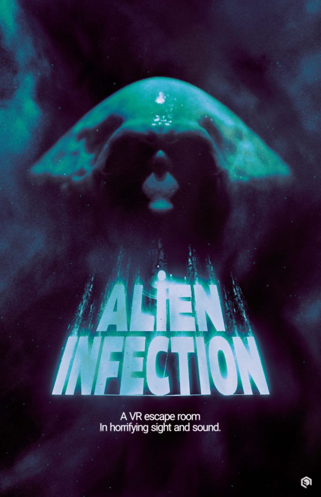Alien VR-oplevelse plakat med skræmmende grafik.